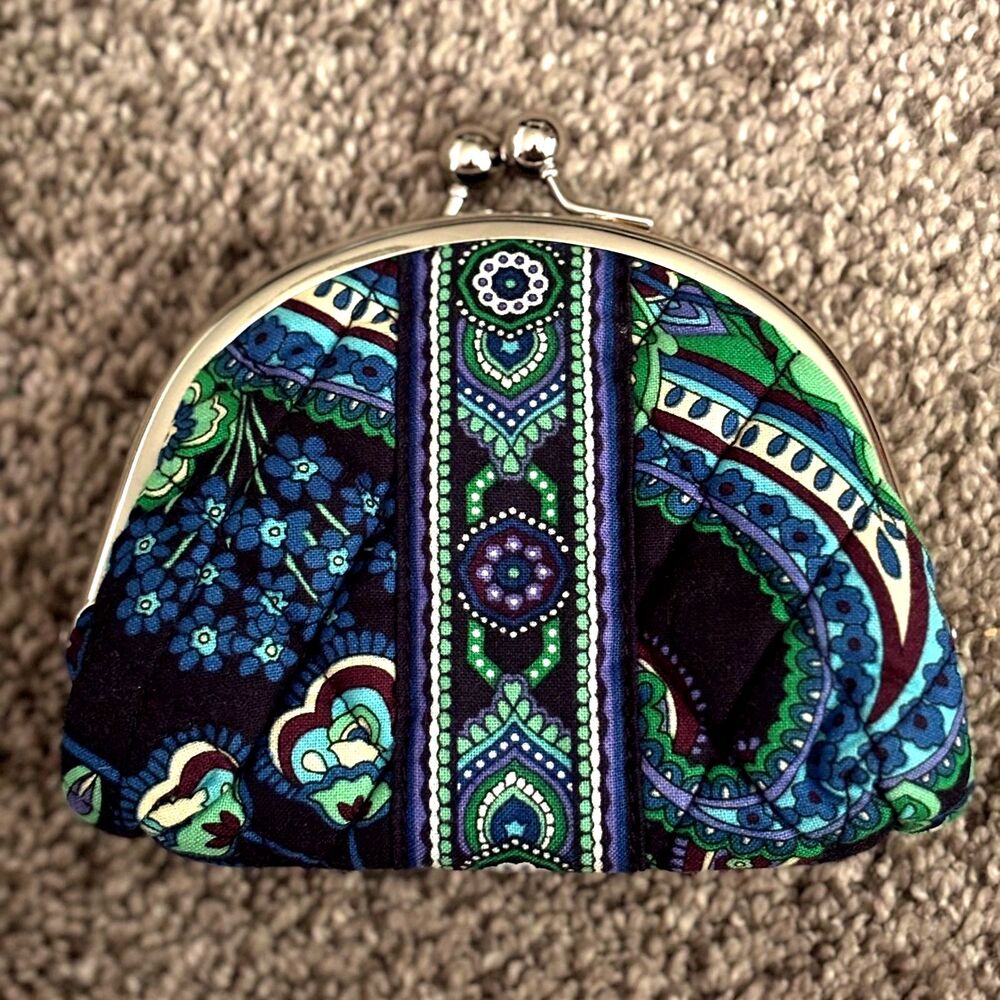 Vera Bradley Kiss Lock Coin Purse Blue Green Floral Paisley NWOT Wallet
